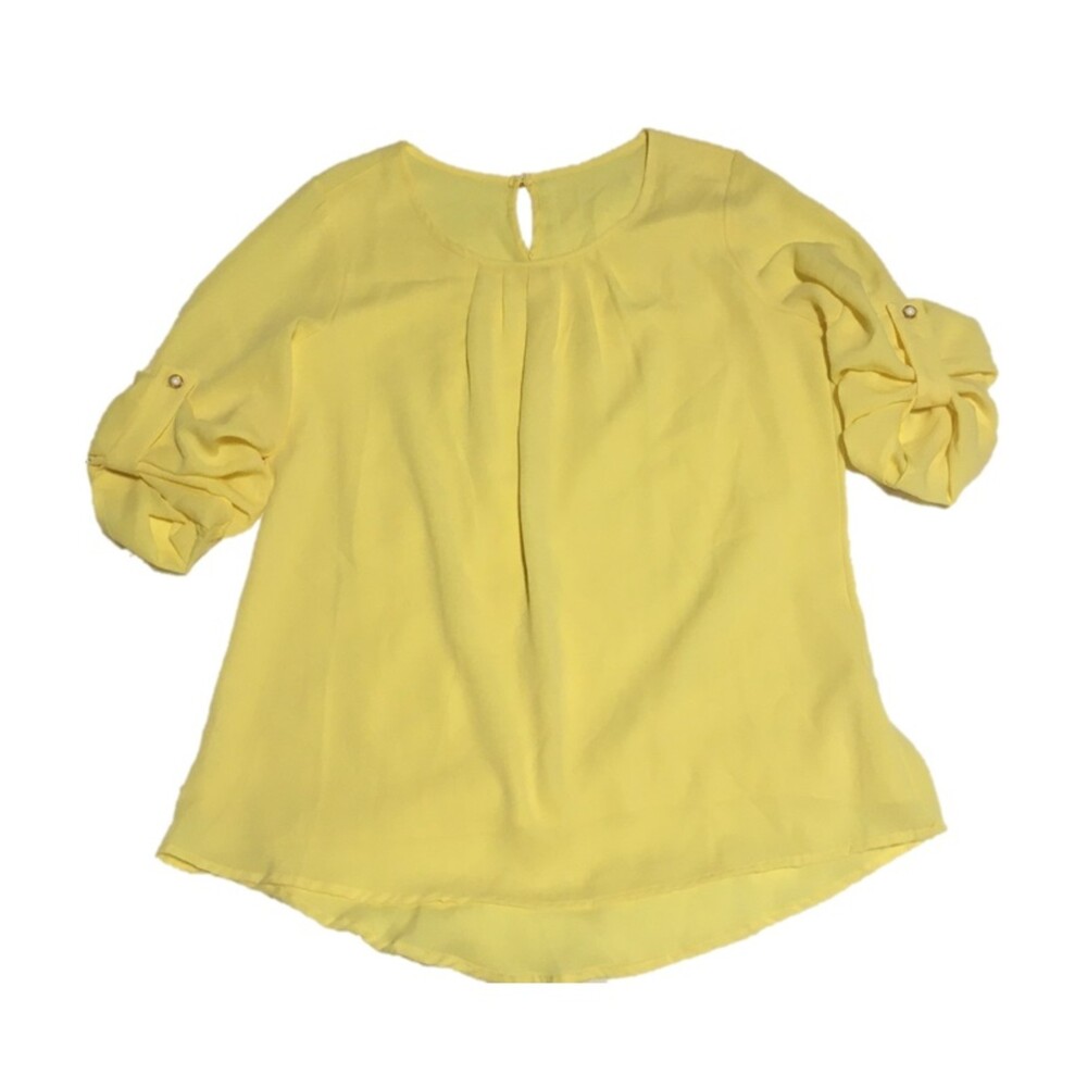 Unbranded top Womens Medium sunshine yellow roll tab sleeves keyhole back blouse